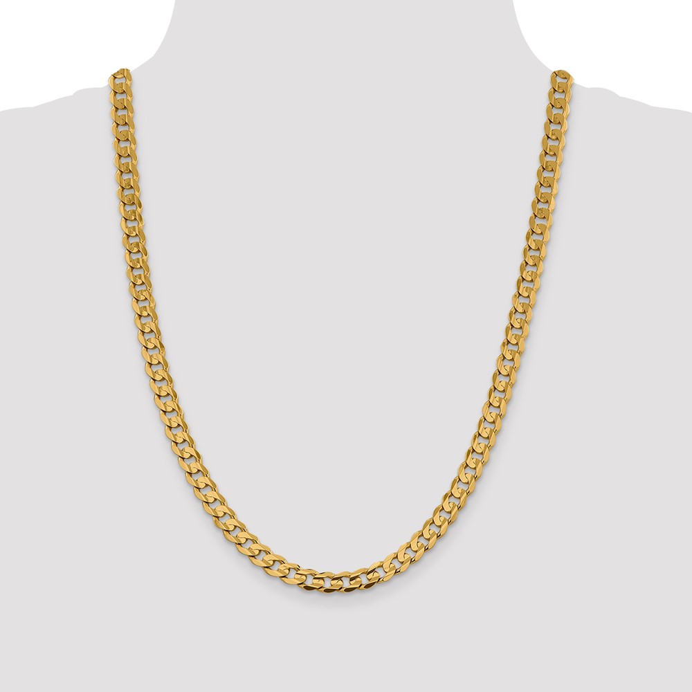 14K 24 inch 7.5mm Open Concave Curb with Lobster Clasp Chain (LCR200-24)