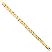 14K 7.5mm Yellow Gold Open Concave Curb Bracelet with Lobster Clasp, 7" view 2