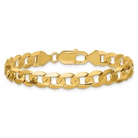 14K 7.5mm Yellow Gold Open Concave Curb Bracelet with Lobster Clasp, 7" view 4