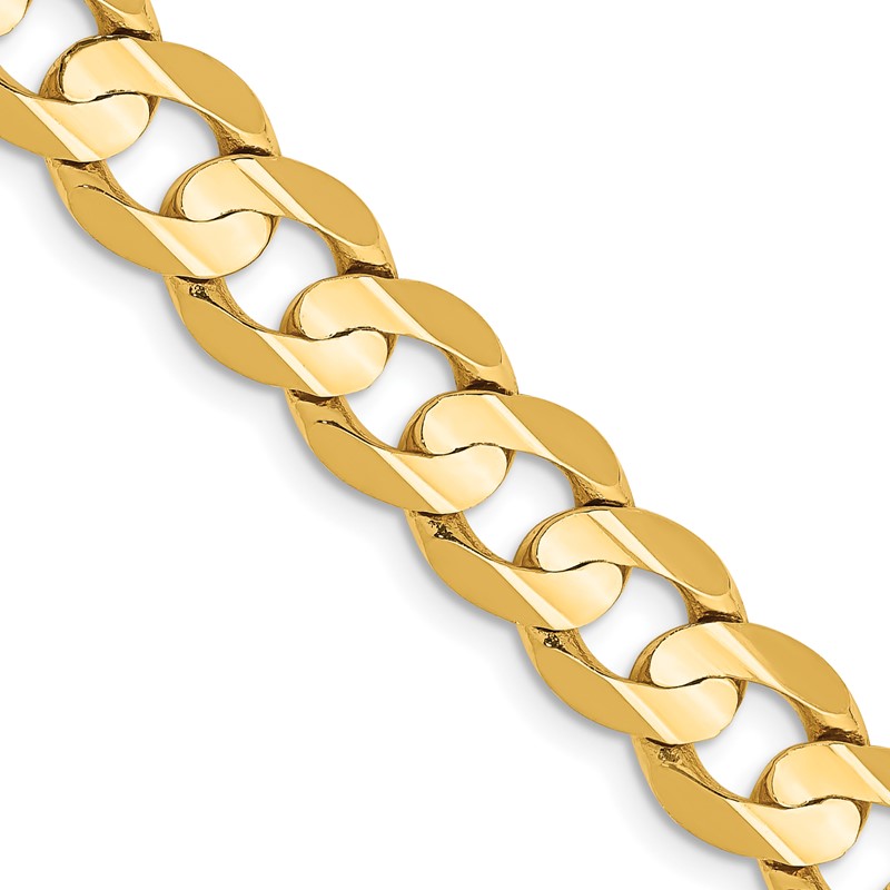 14K 26 inch 7.5mm Open Concave Curb with Lobster Clasp Chain