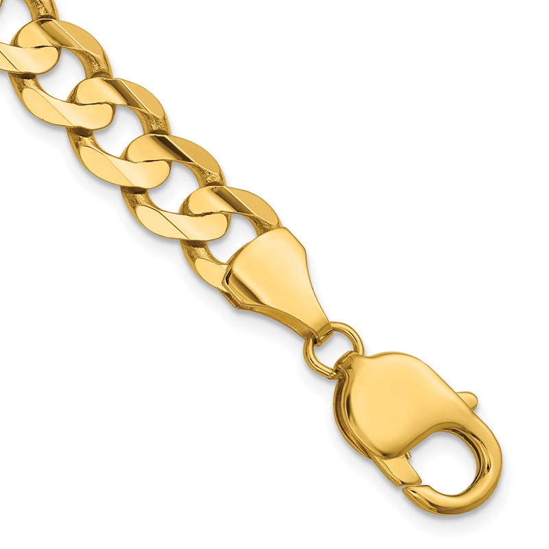 14K 7 inch 8.5mm Open Concave Curb with Lobster Clasp Bracelet