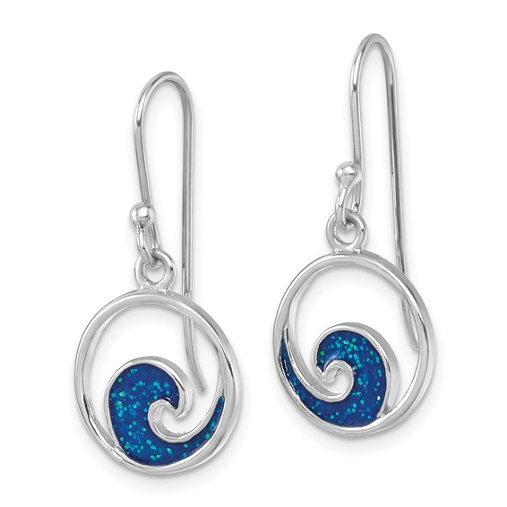 Sterling Silver Rhodium-plated Enameled Wave Dangle Earring