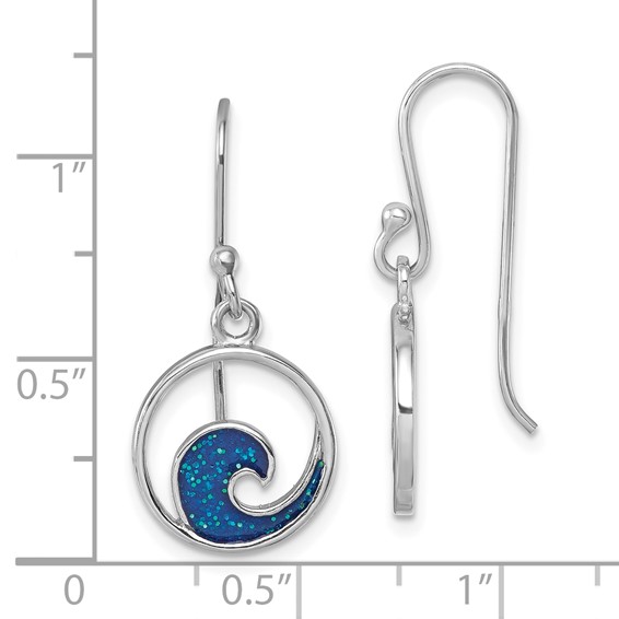 Sterling Silver Rhodium-plated Enameled Wave Dangle Earring