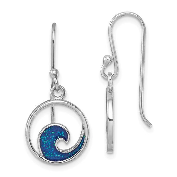 Sterling Silver Rhodium-plated Enameled Wave Dangle Earring