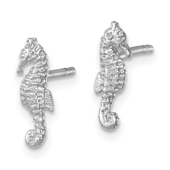 Sterling Silver Rhodium-plated Polished Seahorse Post Earring