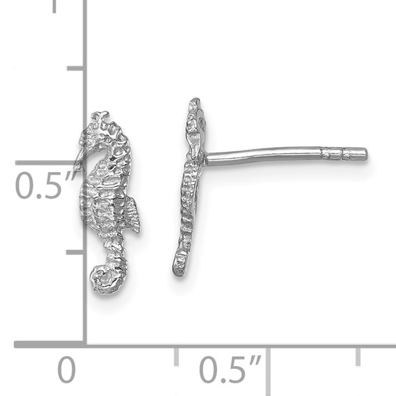 Sterling Silver Rhodium-plated Polished Seahorse Post Earring