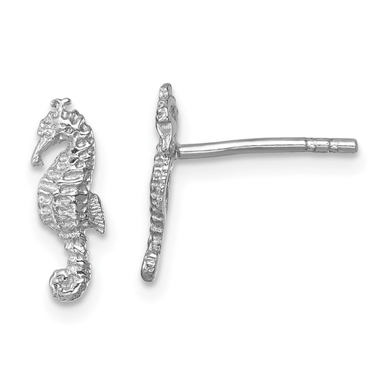 Sterling Silver Rhodium-plated Polished Seahorse Post Earring