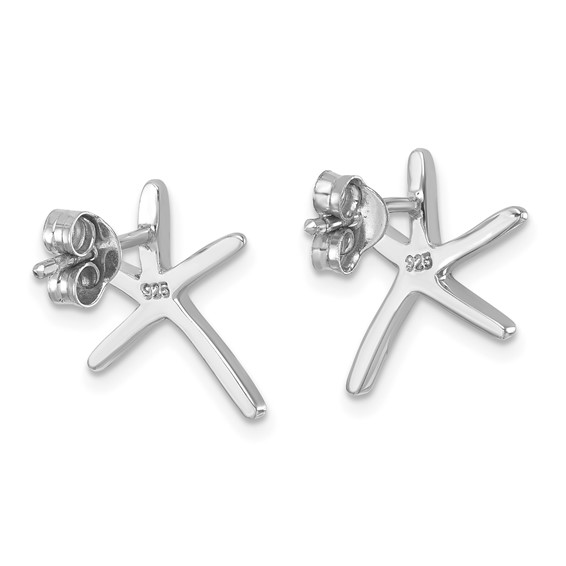 Sterling Silver Rhodium-plated Polished Starfish Post Earring