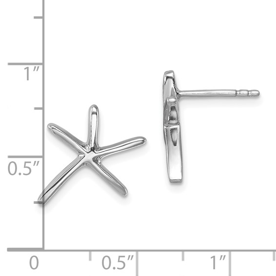 Sterling Silver Rhodium-plated Polished Starfish Post Earring