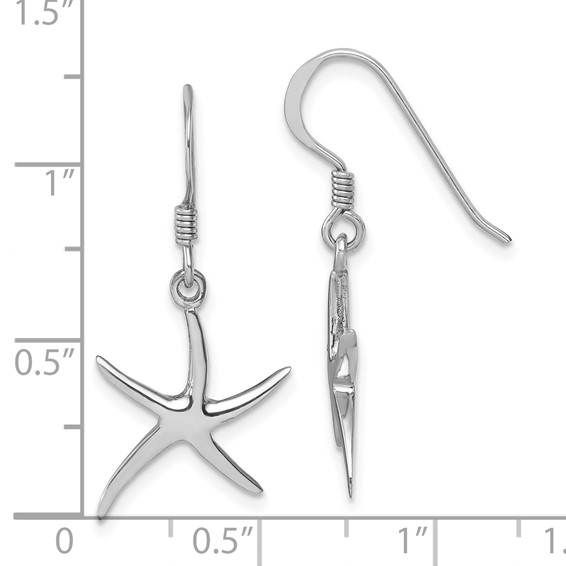 Sterling Silver Rhodium-plated Polished Starfish Dangle Earring