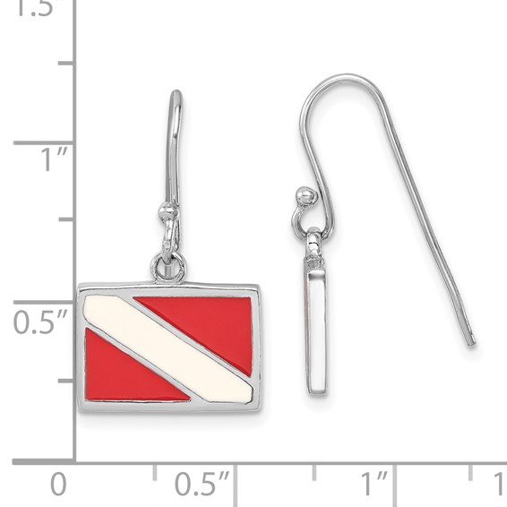 Sterling Silver Rhodium-plated Polished Enameled Dive Flag Dangle Earring