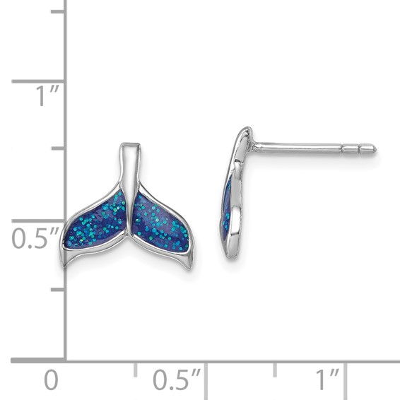 Sterling Silver Rhodium-plated Polished Enameled Whale's Tail Dangle Earrings