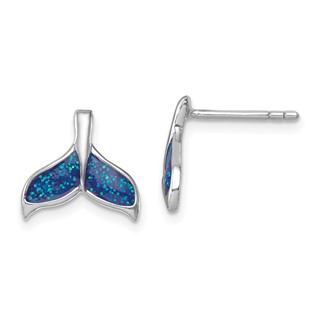 Sterling Silver Rhodium-plated Polished Enameled Whale's Tail Dangle Earrings