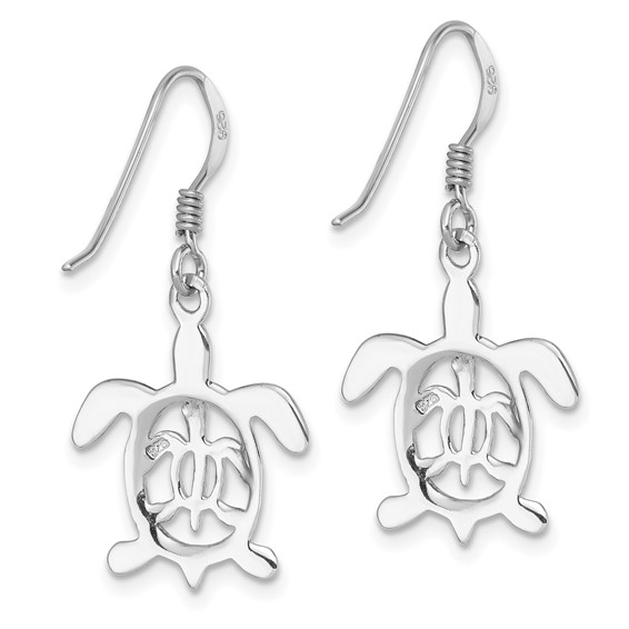 Sterling Silver Rhodium-plated Cut Out Mother and Baby Turtle Dangle Earring