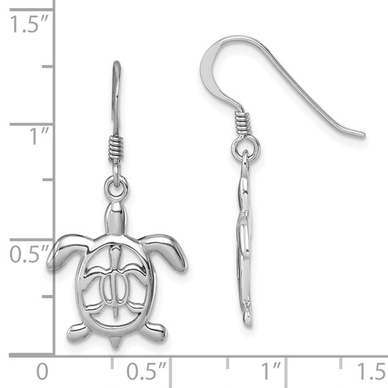 Sterling Silver Rhodium-plated Cut Out Mother and Baby Turtle Dangle Earring
