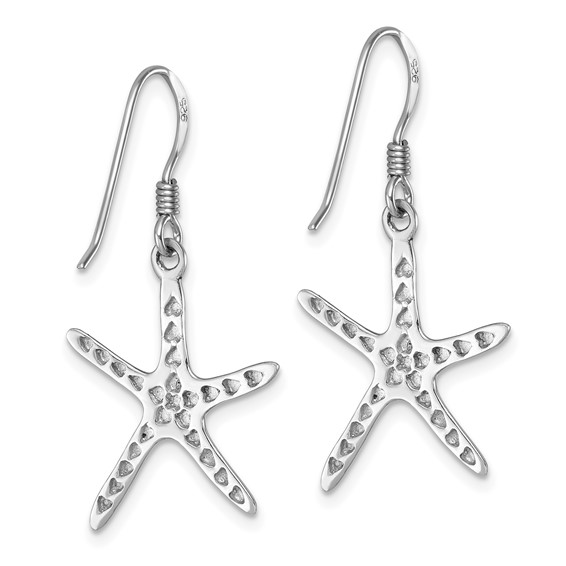 Sterling Silver Rhodium-plated Polished Starfish Dangle Earring