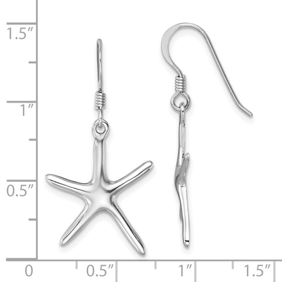 Sterling Silver Rhodium-plated Polished Starfish Dangle Earring