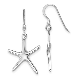 Sterling Silver Rhodium-plated Polished Starfish Dangle Earring