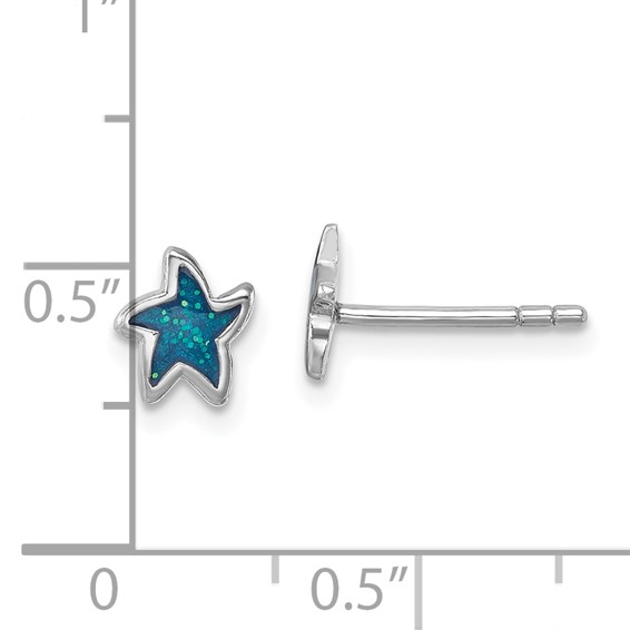 Sterling Silver Rhodium-plated Polished Enameled Starfish Post Earring