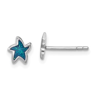 Sterling Silver Rhodium-plated Polished Enameled Starfish Post Earring