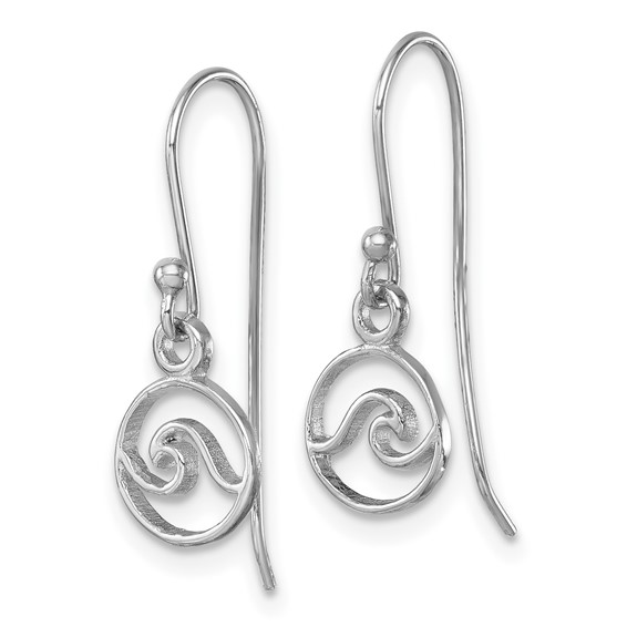 Sterling Silver Rhodium-plated Polished Wave Dangle Earring