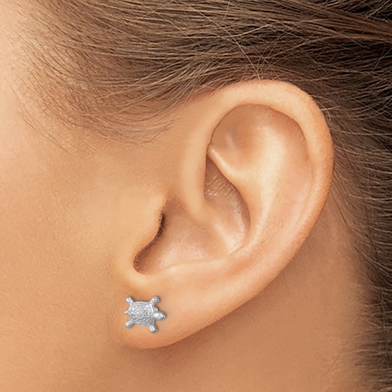 Sterling Silver Rhodium-plated Polished Turtle Post Earrings
