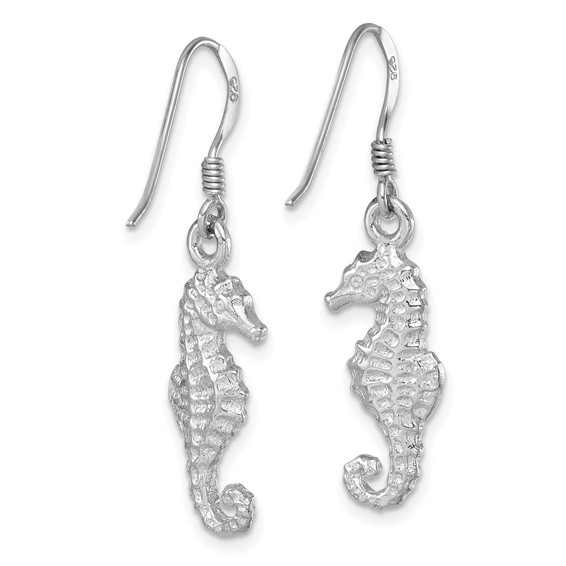 Sterling Silver Rhodium-plated Polished Seahorse Dangle Earring