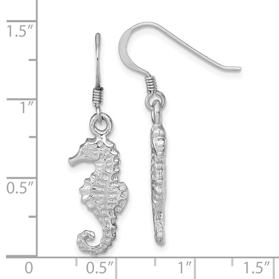 Sterling Silver Rhodium-plated Polished Seahorse Dangle Earring