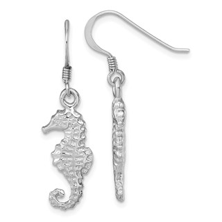 Sterling Silver Rhodium-plated Polished Seahorse Dangle Earring