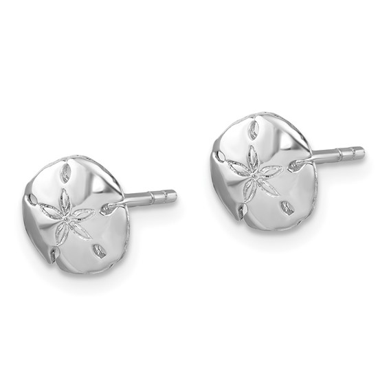 Sterling Silver Rhodium-plated Polished Sand Dollar Post Earring