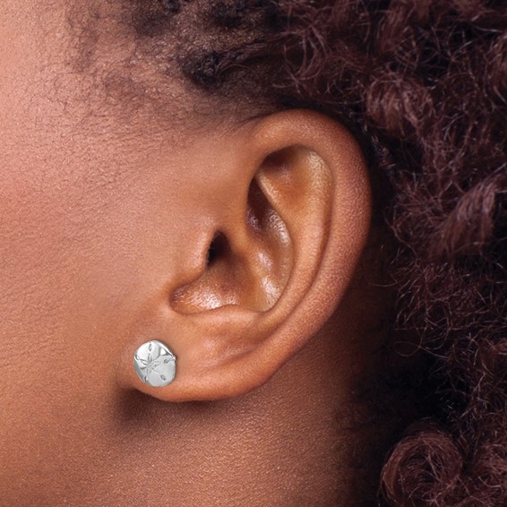 Sterling Silver Rhodium-plated Polished Sand Dollar Post Earring