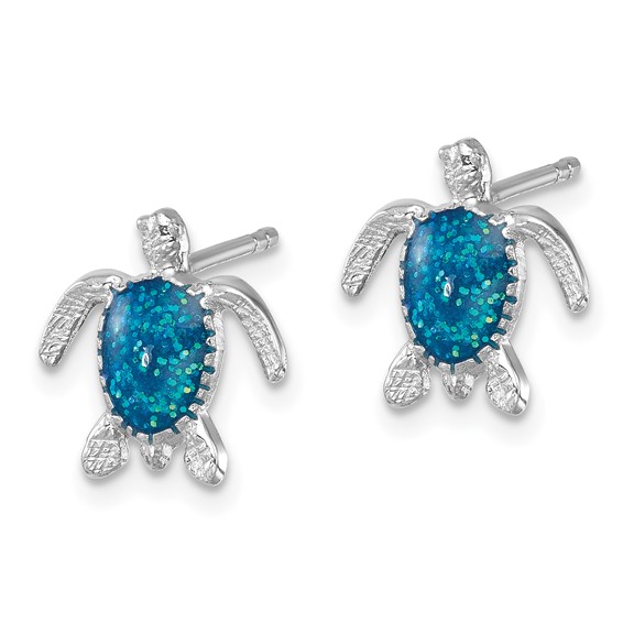 Sterling Silver Rhodium-plated Enameled Polished Turtle Post Earring