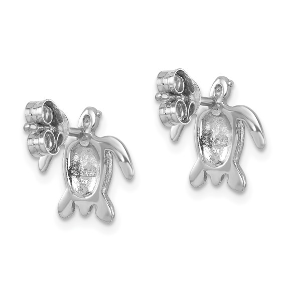 Sterling Silver Rhodium-plated Enameled Polished Turtle Post Earring