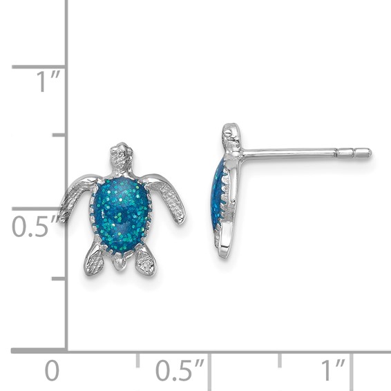 Sterling Silver Rhodium-plated Enameled Polished Turtle Post Earring