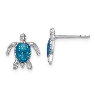 Sterling Silver Rhodium-plated Enameled Polished Turtle Post Earring