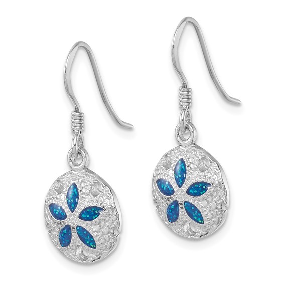 Sterling Silver Rhodium-plated Polished and Textured Enameled Sand Dollar Dangle Earring