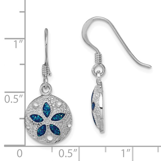 Sterling Silver Rhodium-plated Polished and Textured Enameled Sand Dollar Dangle Earring