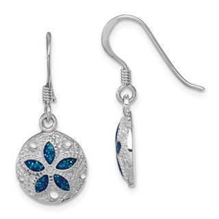Sterling Silver Rhodium-plated Polished and Textured Enameled Sand Dollar Dangle Earring
