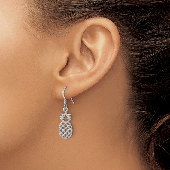 Sterling Silver Rhodium-plated Polished Cut-out Pineapple Dangle Earrings
