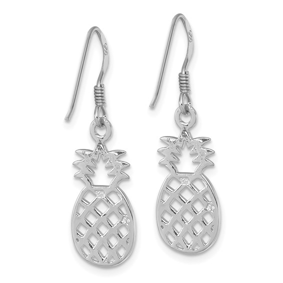 Sterling Silver Rhodium-plated Polished Cut-out Pineapple Dangle Earrings