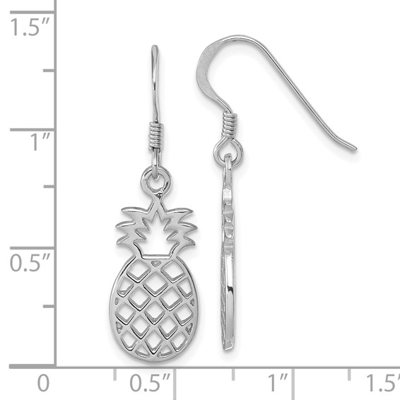 Sterling Silver Rhodium-plated Polished Cut-out Pineapple Dangle Earrings