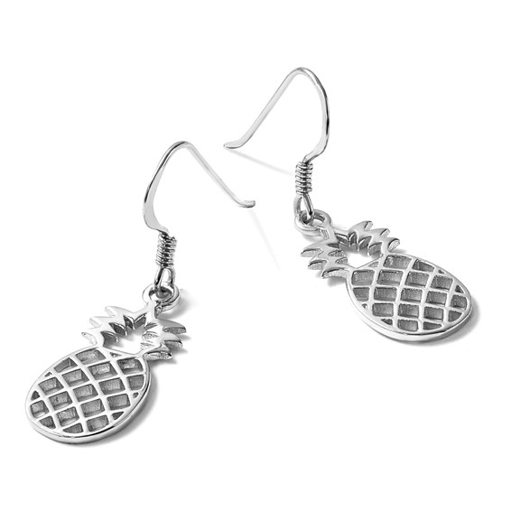 Sterling Silver Rhodium-plated Polished Cut-out Pineapple Dangle Earrings