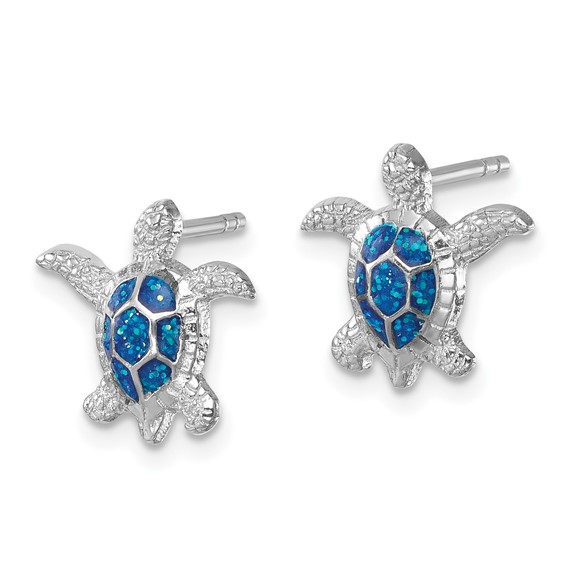 Sterling Silver Rhodium-plated Enameled Polished Turtle Post Earring