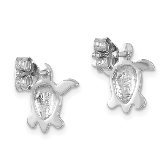 Sterling Silver Rhodium-plated Enameled Polished Turtle Post Earring