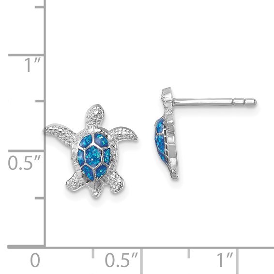 Sterling Silver Rhodium-plated Enameled Polished Turtle Post Earring