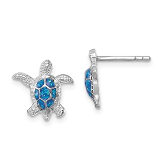 Sterling Silver Rhodium-plated Enameled Polished Turtle Post Earring