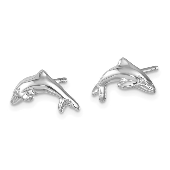 Sterling Silver Rhodium-plated Polished Dolphin Post Earring