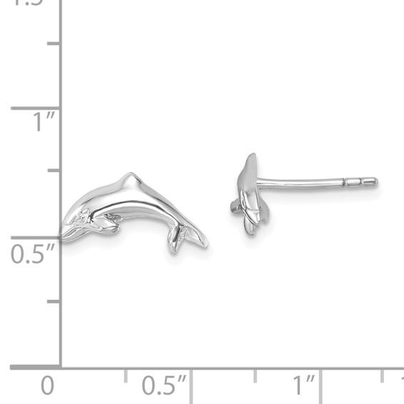 Sterling Silver Rhodium-plated Polished Dolphin Post Earring