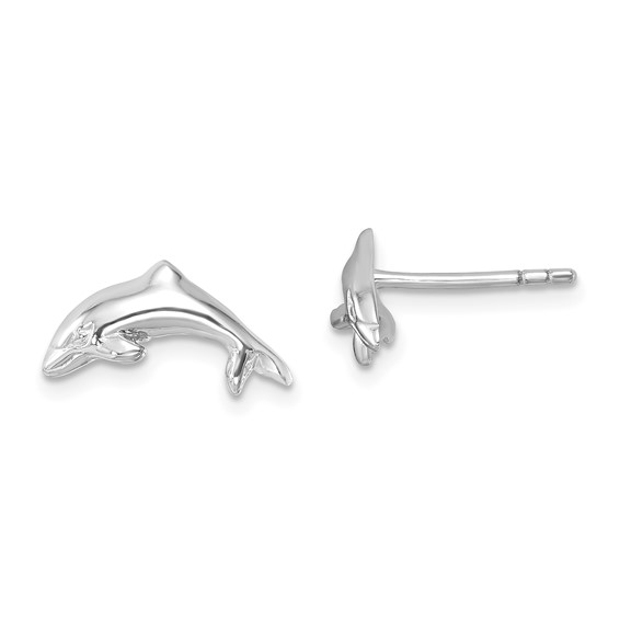 Sterling Silver Rhodium-plated Polished Dolphin Post Earring