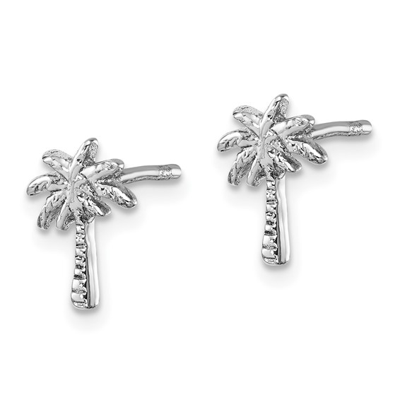 Sterling Silver Rhodium-plated Polished Palm Tree Post Earring